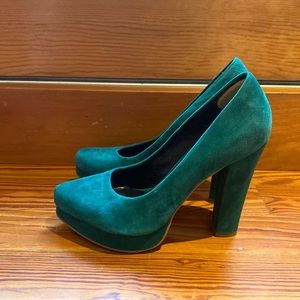 Jade green suede Kathryn Amberleigh platform pumps